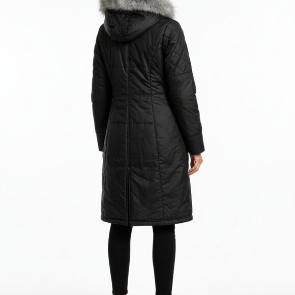 NWT Calvin Klein Womens Black Long Puffer Parka Fur Hood Winter Jacket Coat (S) - Picture 6 of 8